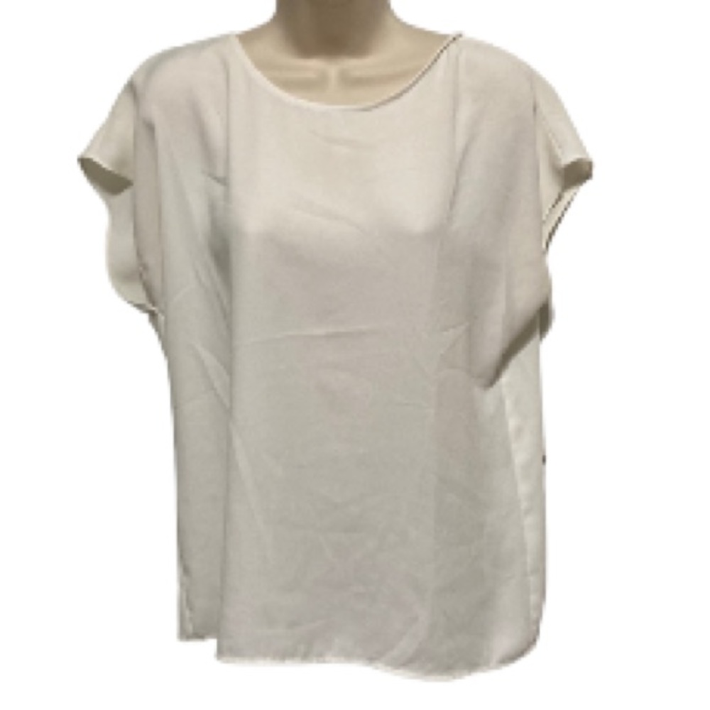 HALOGEN Cap Sleeve Cream Chiffon White Back Keyhole Button Top Blouse Small